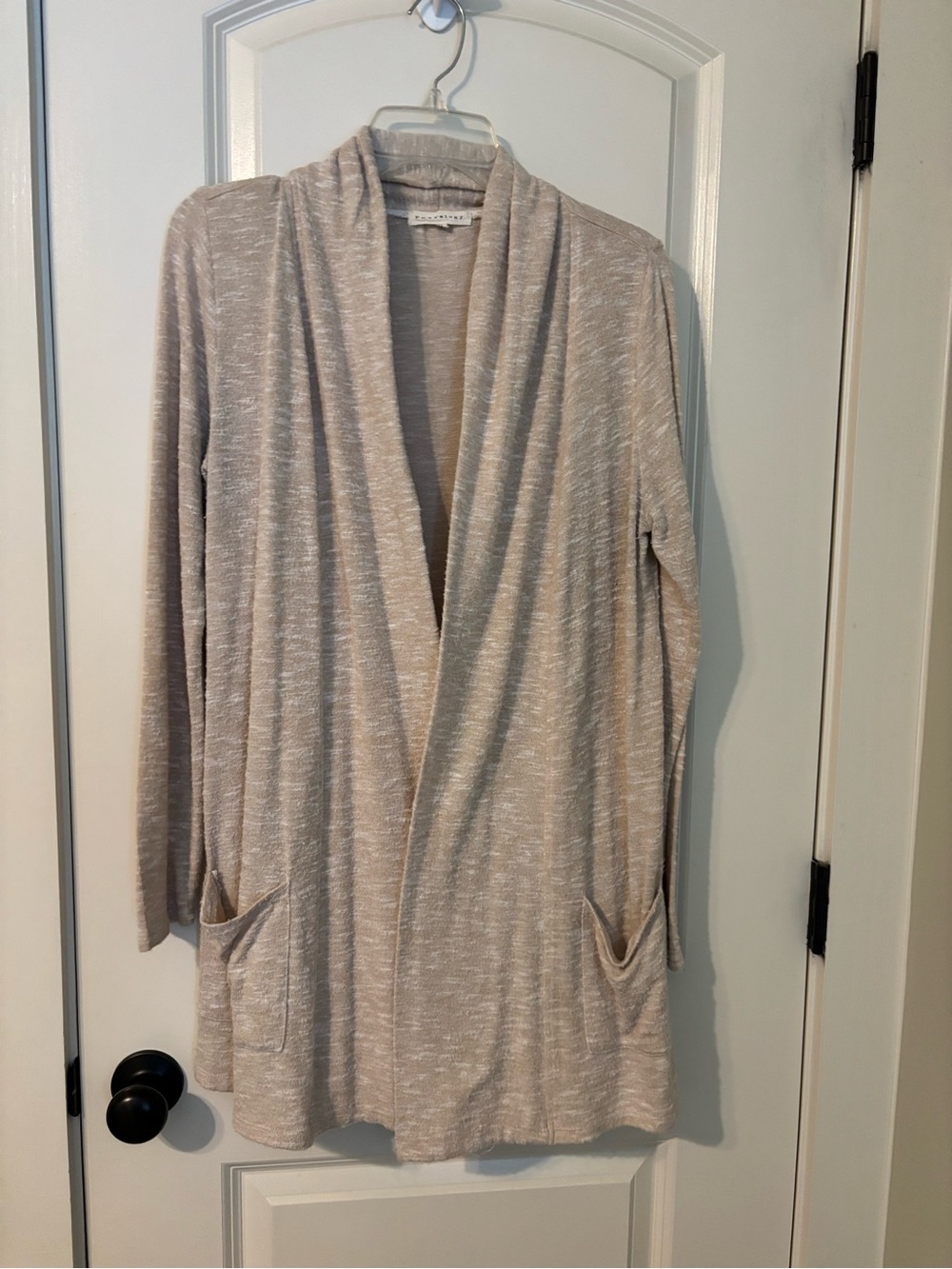 Light Beige Heathered Cardigan Sweater with Pockets-Cashmere Like Soft